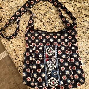 Vera Bradley Black and Red Crossbody Bag with Quilted Design